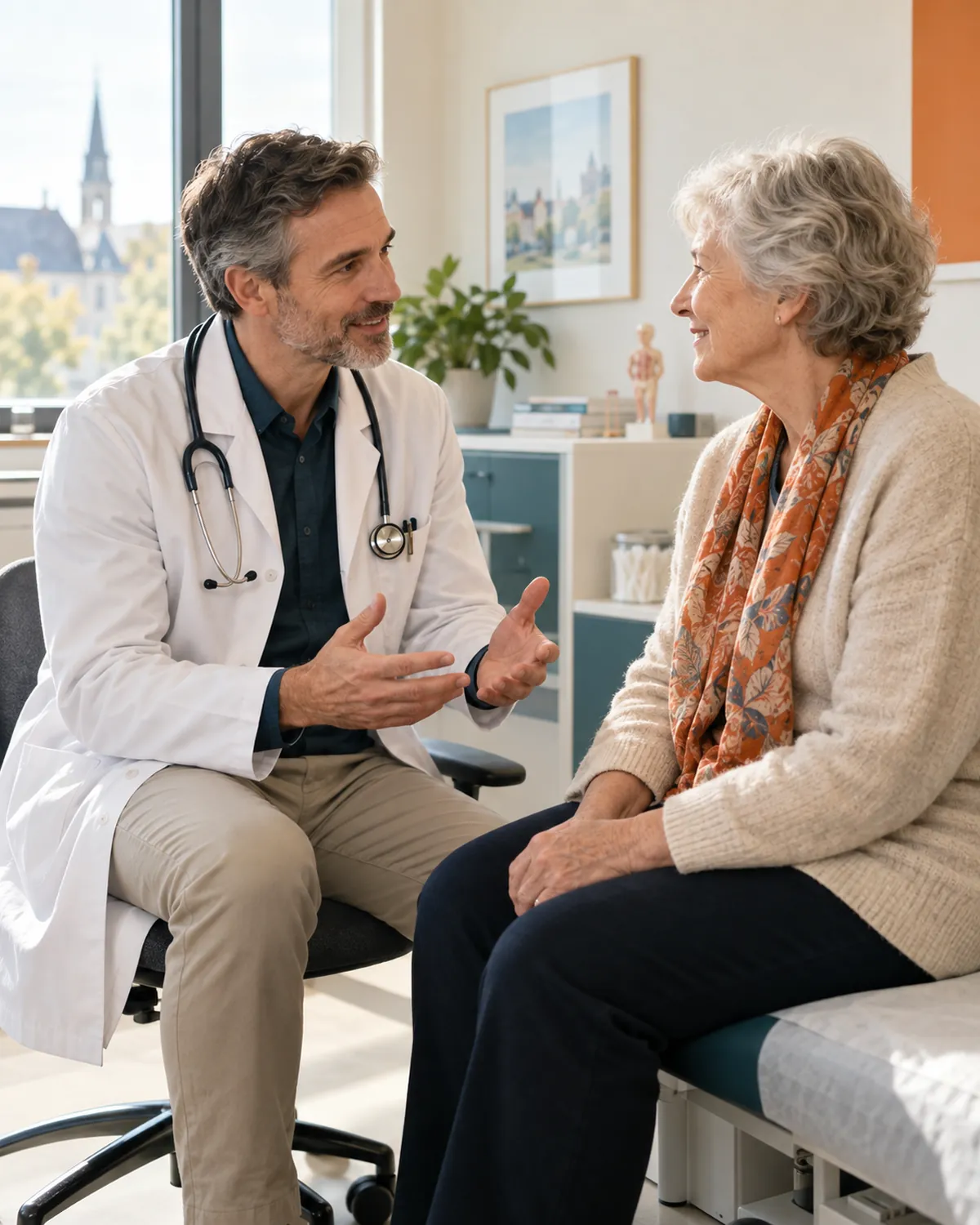 A doctor and a patient talking face to face in the consulting room